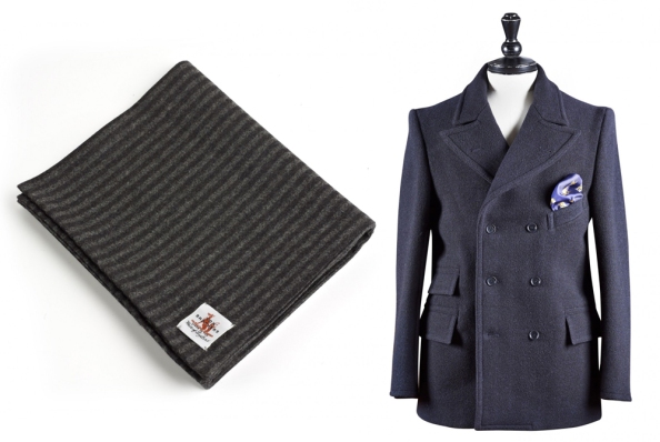 Fox Brother's Reefer and Fox Flannel grey stripe scarf.
