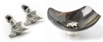 Fox Mask Sterling Silver Cufflink and Horn Bowl with Solid Silver Base.
