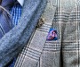 Blue on blue on blue on blue. Simple yet simultaneously complex. Bronze lapel pin provides accent to the look.