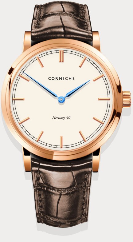 Corniche Heritage 40 sports blue anodized dauphine hands similar to the blued steel hands found on high-end timepieces.